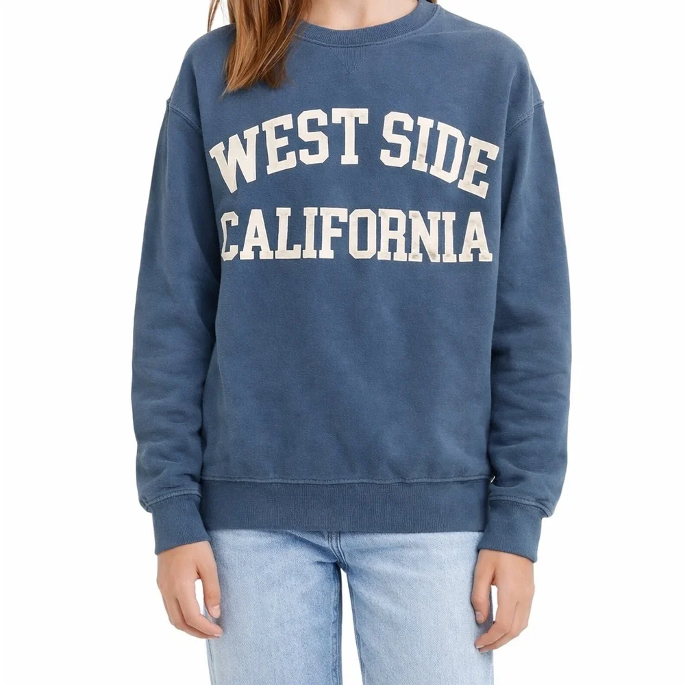 Zara Blue Crewneck Sweater with Vintage Collegiate Design